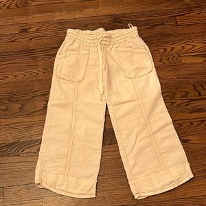 Free People Cream Wide-Leg Capris with Drawstring Waist